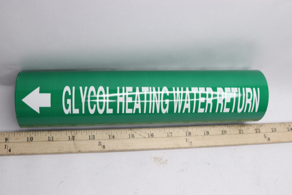 Adhesive Pipe Markers Glycol Heating Return Green/White Vinyl 0.75"- 1.25" OD 