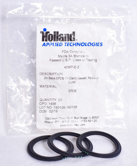 3 Count Holland Applied Tech 2" Black Sanitary EPDM Tri-Clamp Gaskets  40MP-E-2