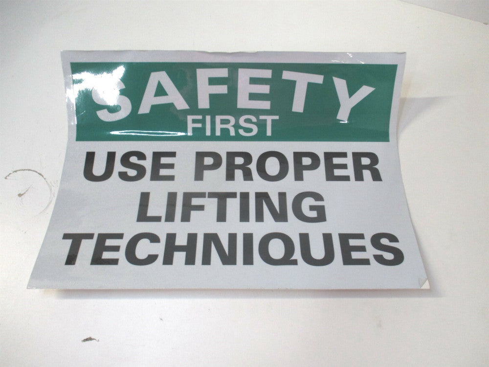 Lyle (U7-1261-RD_14X10) 10 x 14 Safety First Use Proper Lifting Techniques Decal