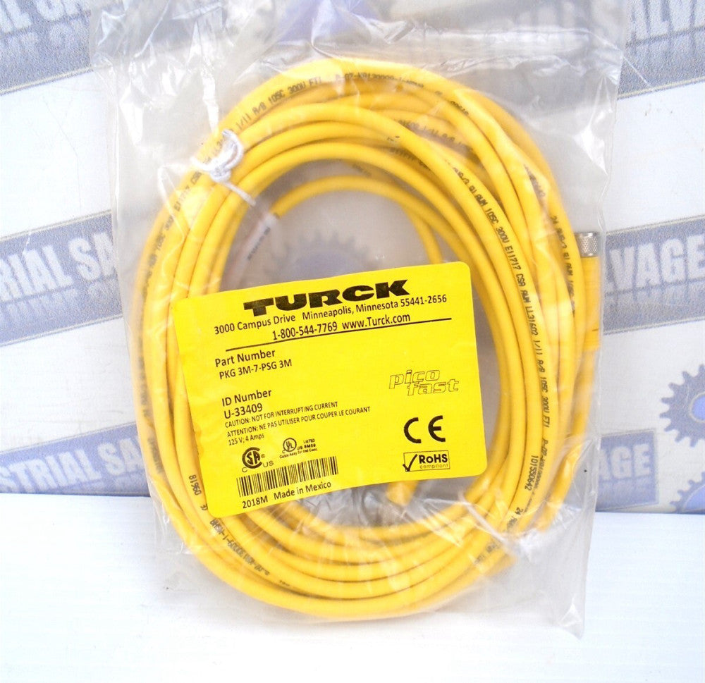 TURCK - PKG 3M-7-PSG 3M - 7M / 22ft - 3Pin M8 EXTENSION CORD SET - 125V - 4A