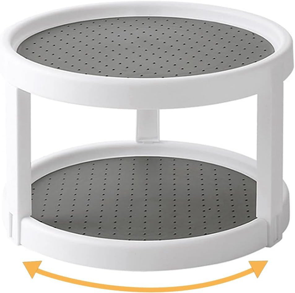 Lazy Susan Organizer, 2 Tier Non Skid Spice Rack 2-Tier, 10-Inch, White, Gray 