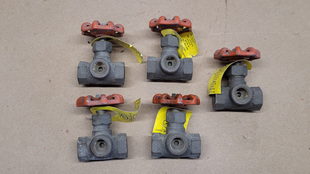 Lot of 5 United Brass Works 1/4" NPT 3 Way Globe Valves