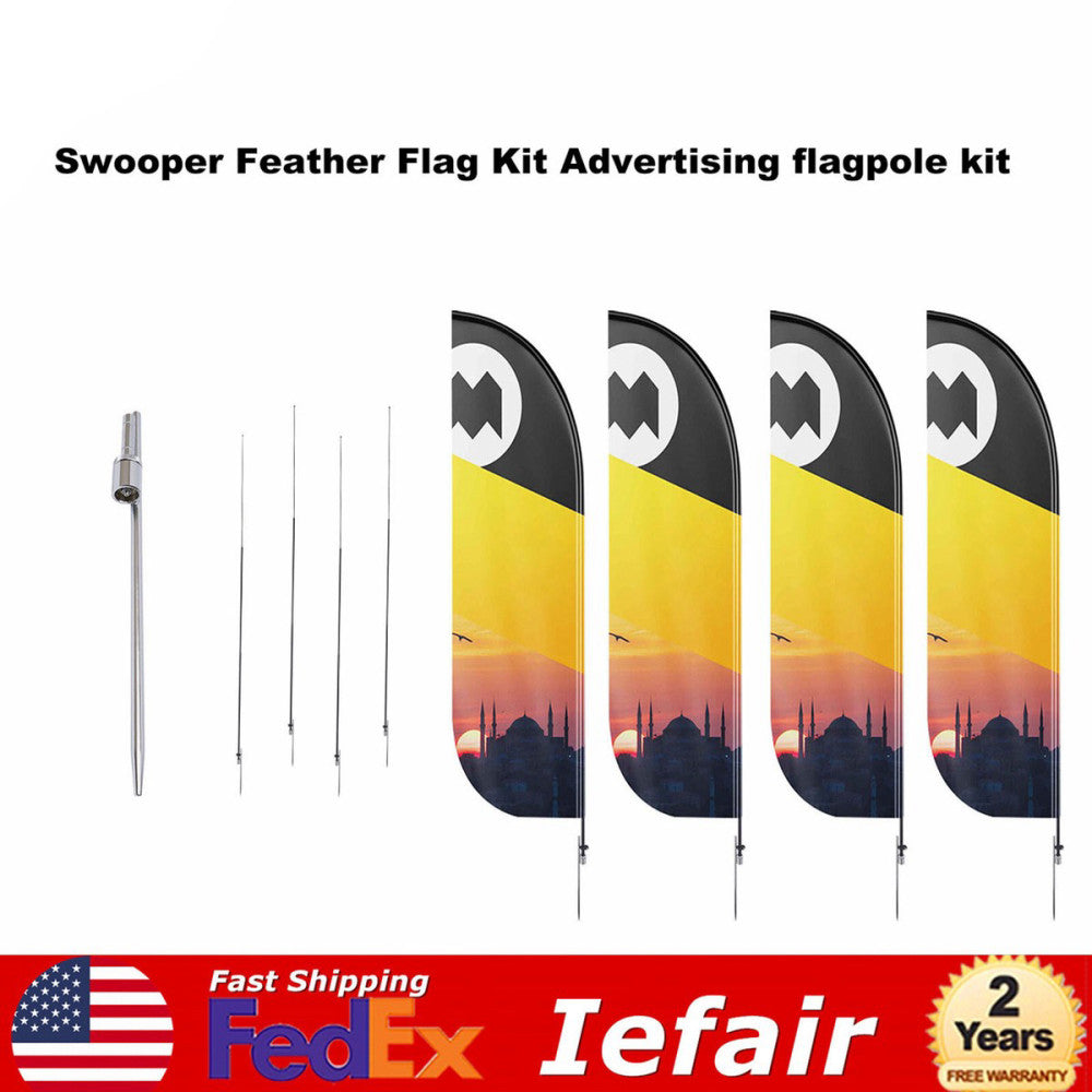 4 Pcs Swooper Flag Pole + Spike Ground Stake Mount Feather Flutter 12ft Kit
