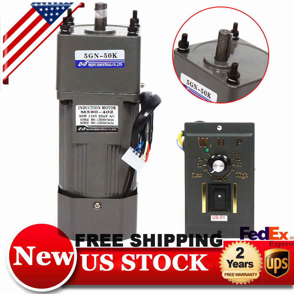 AC Gear Motor Electric Variable Speed Controller Torque 90W 1:50 0-27RPM 110V