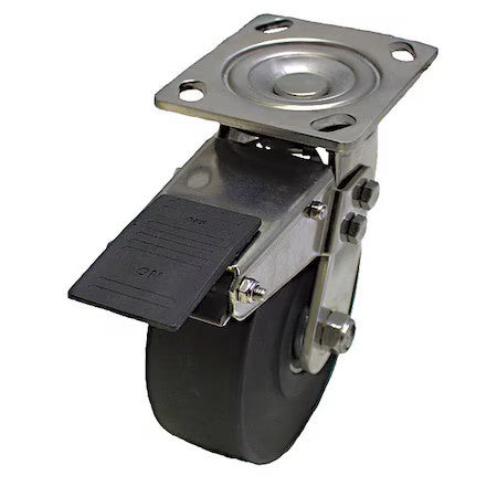 Zoro Select P21sx-Nmb040k-14-Tb Plate Caster,880 Lb. Load,Black Wheel