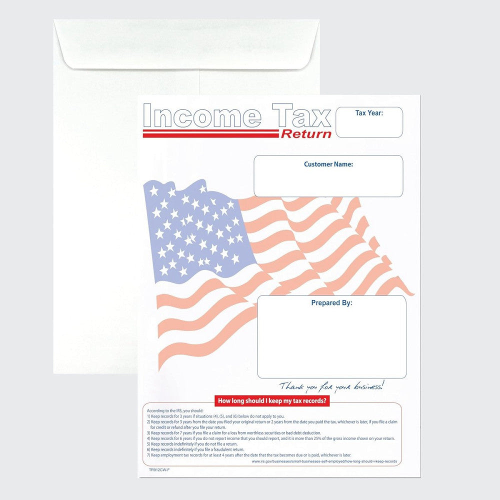 100 Cashier Depot Income Tax Return Envelope 9 x 12, White (American Flag) 
