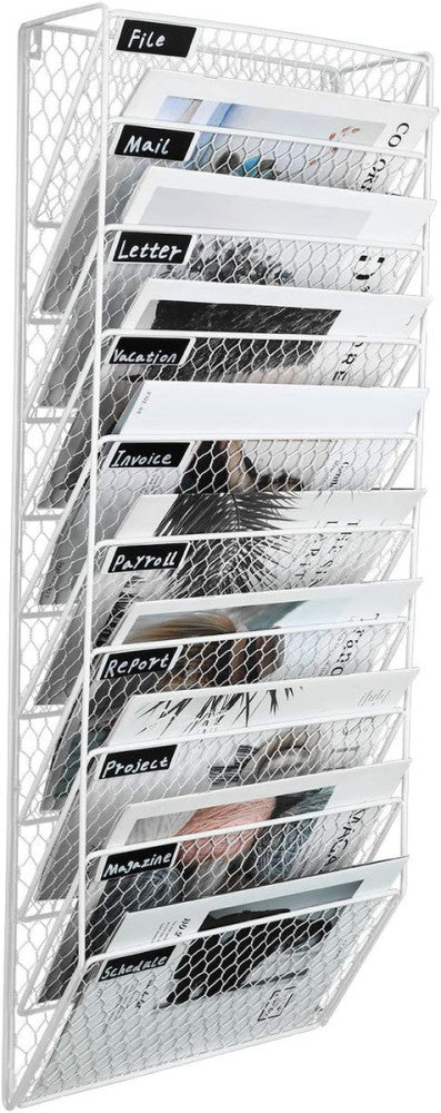 10 Pockets Wall File Holder Wall Mounted Mail Sorter Organizer Metal Chicken Wir