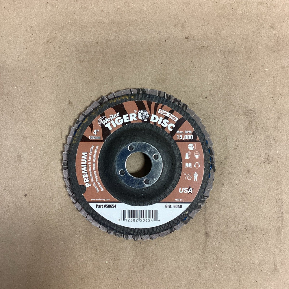 Weiler Tiger Bobcat 50654 4” Premium Coated Abrasive Flap Disk Qt of 3