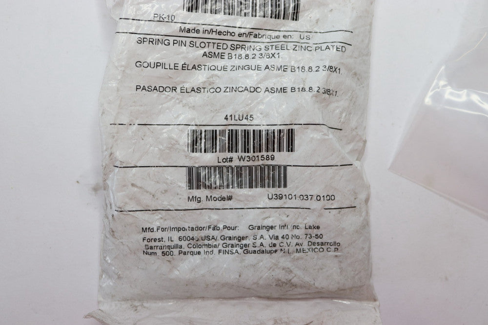(10-Pk) Fabory Spring Pin Steel Zinc Plated 385-.395" D Range x 3/8 x 1" L