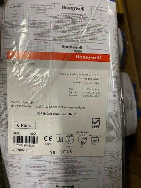 6 Pair - Honeywell North Nitri-Knit Gloves Size 10/XL OAL Lining, Style NK803ES