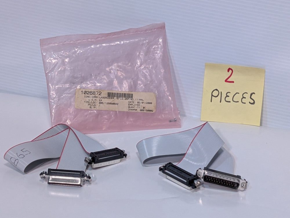 Lot of 2 Unbranded Ribbon Cable, 15", 25 Pin (F) to 25 Pin (M) Amphenol Ends