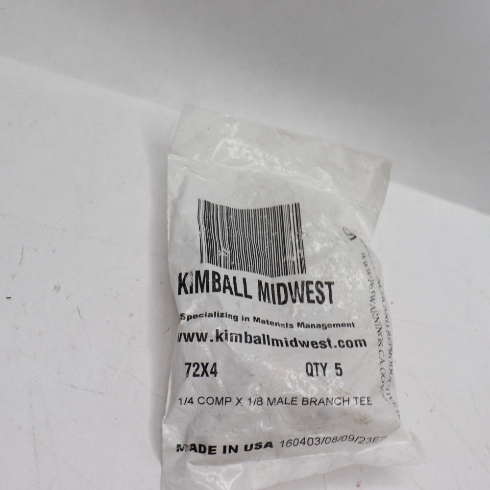(5-Pk) Kimball Midwest Male Branch Tee Brass Compression 1/4" x 1/8" 72X4