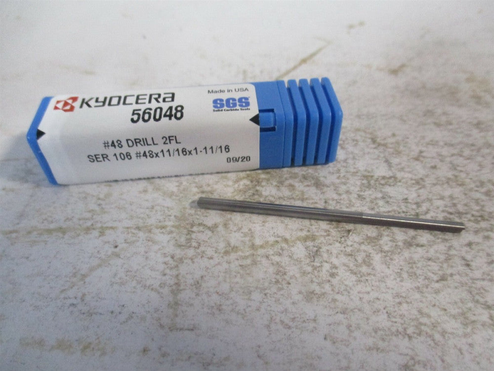 (56048) #48 0.076 x 11/16 x 1-11/16" 140° Solid Carbide Straight Flute Drill Bit