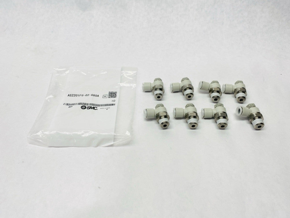 SMC AS2201FG-02-08SA Pneumatic Speed Control w/ Fitting 1/4 LOT OF 8