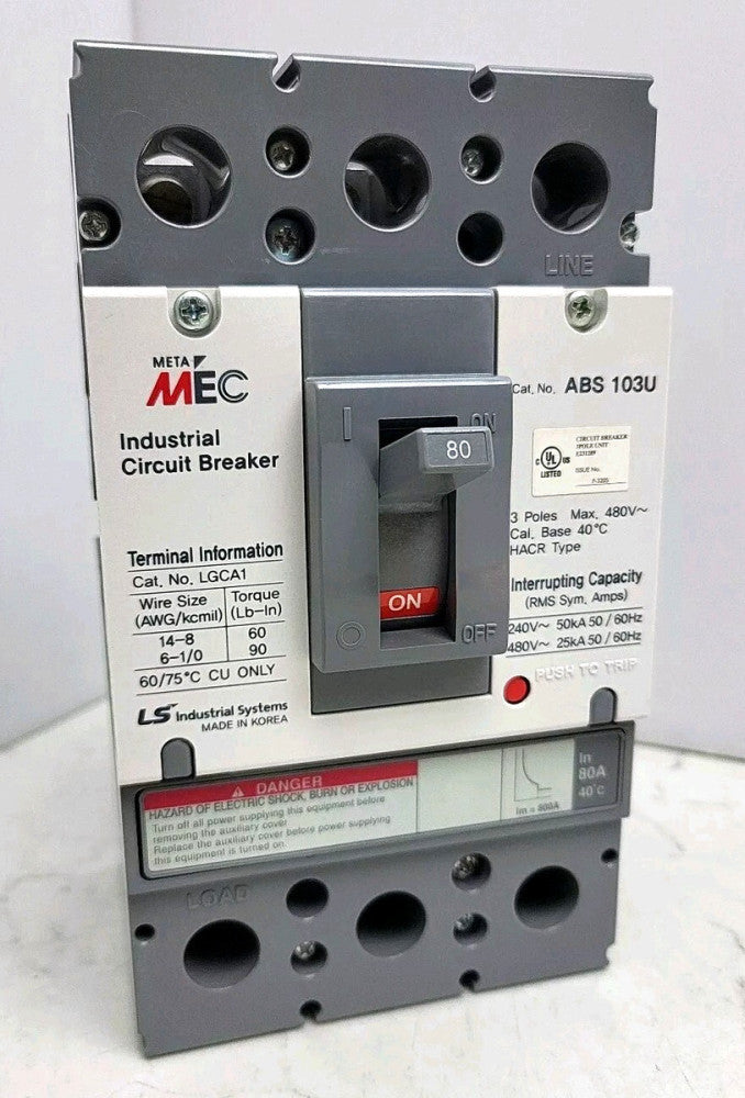 LS Industrial Systems ABS-103U-80A Circuit Breaker 80 Amp 3-Pole 480 V HACR Type