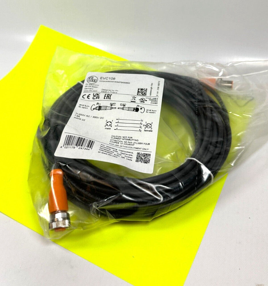 ifm Electronic EVC108 Connection Cable M12 10m Long - NEW Fast Ship