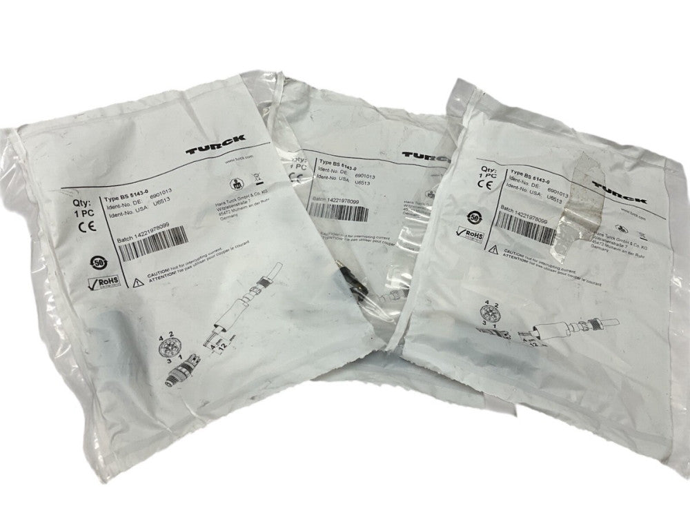 LOTE OF 3 Turck Type BS-5143-0 M8 4-Pole, Male Field Connector  U6513