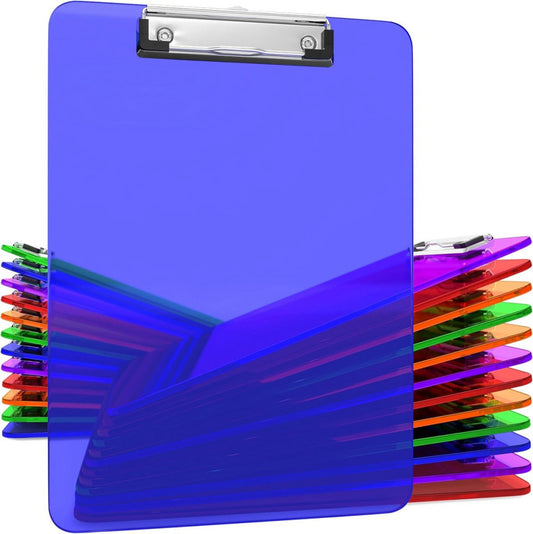 25 Transparent Colored Clipboards Bulk for Red, Blue, Purple, Green, Orange 