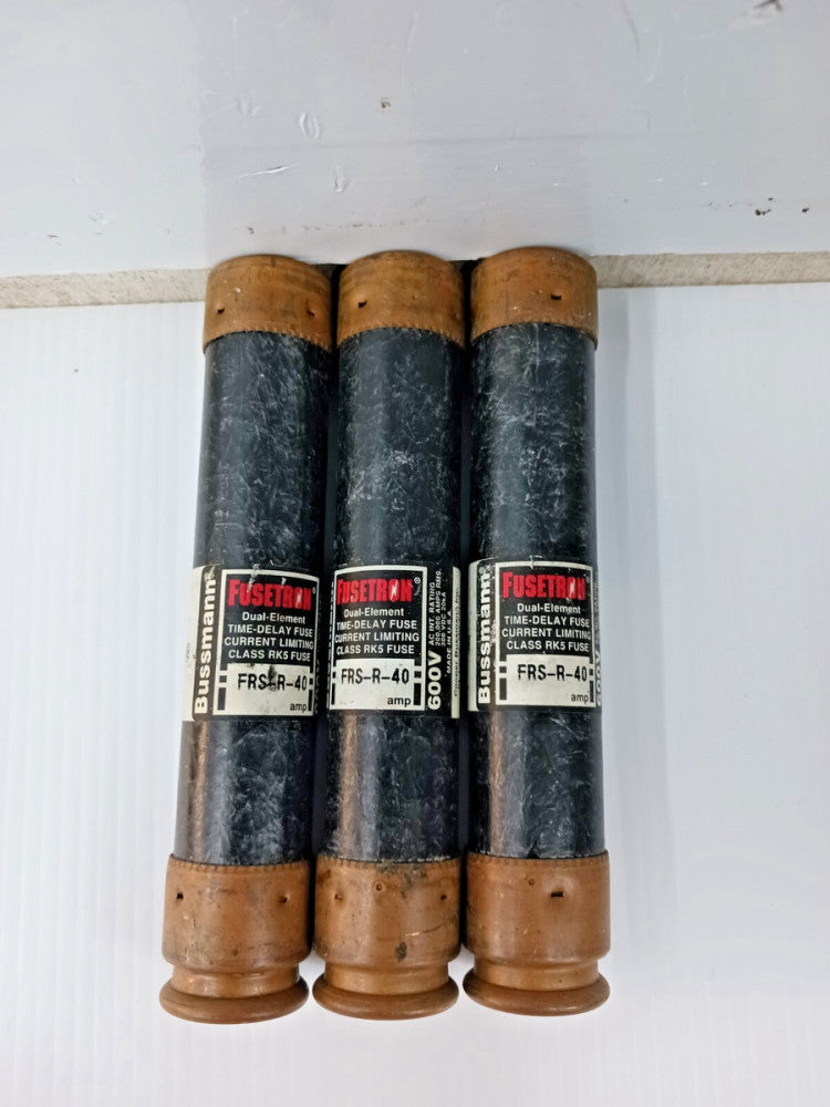 3) BUSSMANN FUSETRON 40 AMP DUAL-ELEMENT TIME-DELAY FUSE FRS-R-40 LOT OF THREE