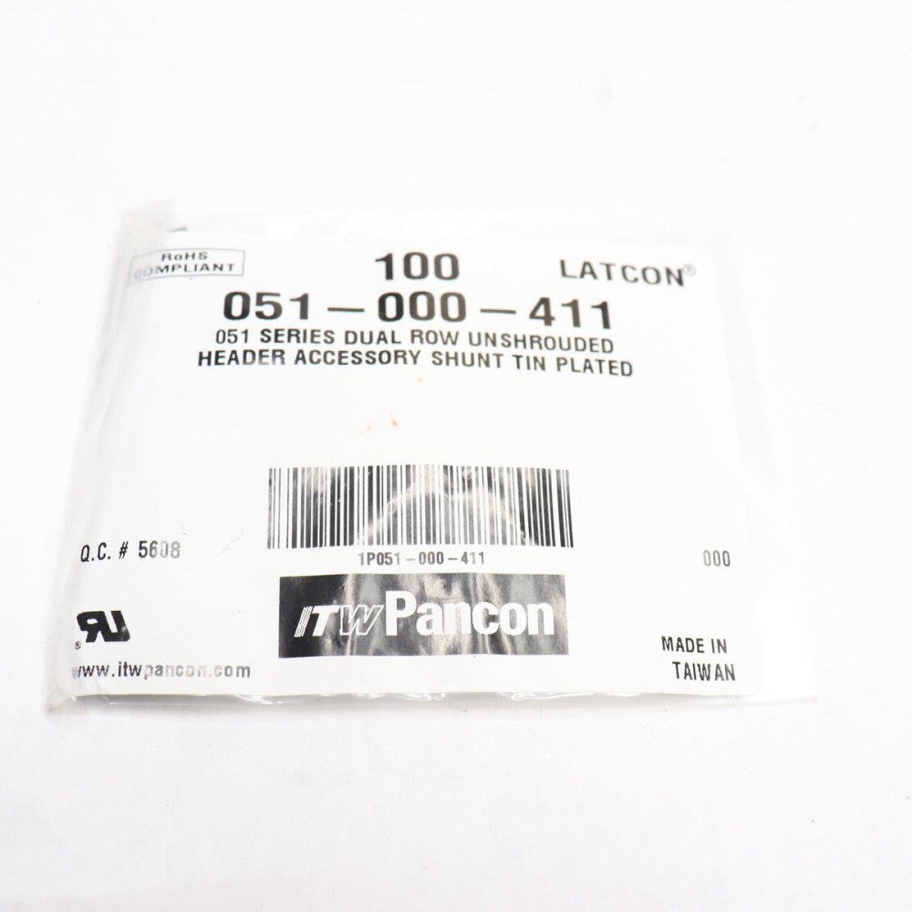 (100-Pk) Latcon Dual Row Unshrouded Header Accessory Shunt Tin Plated 051 Series