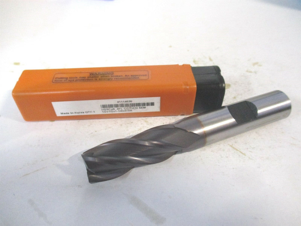 (E7039032) 1/2" x 1-1/4" x 1/2" x 3-1/4" OAL Cobalt 4 Flute Square End Mill 