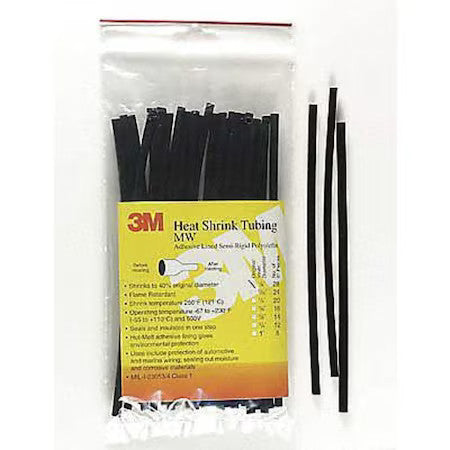 3M Fp301-3/64-6"-Black-10-10 Pc Pks Heat Shrink Tube, Thin Wall, 2:1 I.D.