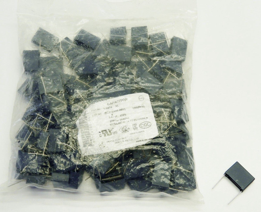 (100 pcs) Okaya Electric LE474 XL Capacitor 0.47uF +/- 10% 275VAC