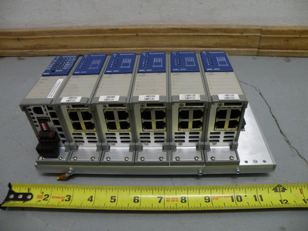 Hirschmann 7 Slot Backplane w (5) MM2-4TX1 MICE & (1) MS20-1600SAEHH06 Modules