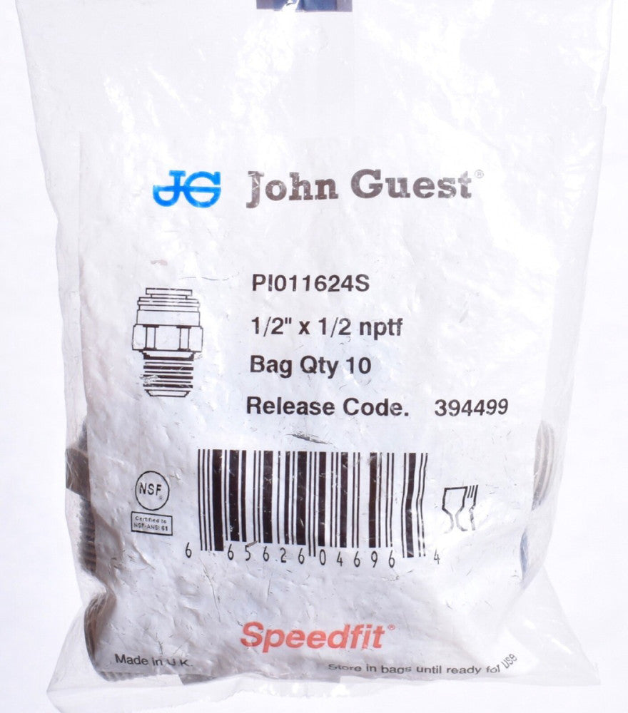 10 Pack John Guest Speedfit 1/2" X 1/2" NPTF Gray Couplings  PI011624S