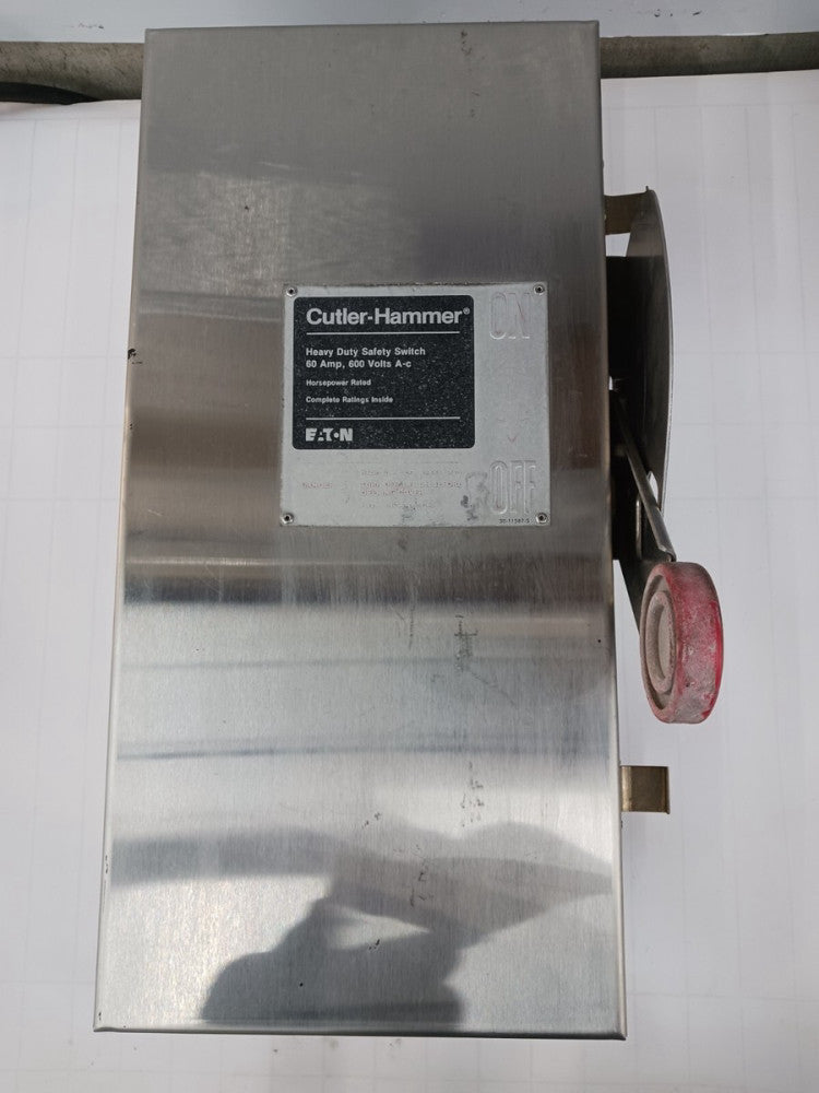 CUTLER HAMMER 60 A FUSIBLE SAFETY SWITCH DISCONNECT 600 VAC 3 PH 4X SS DH362FWK