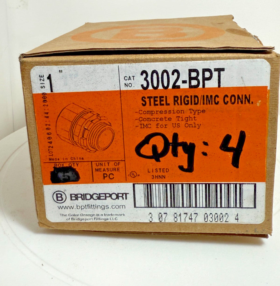 (Box of 4) Bridgeport 3002-BPT 1" Steel Rigid IMC Connector