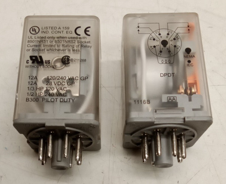 SQUARE D 8501KP12V20 Relay SER. F 120V 50/60Hz (Lot Of 2)