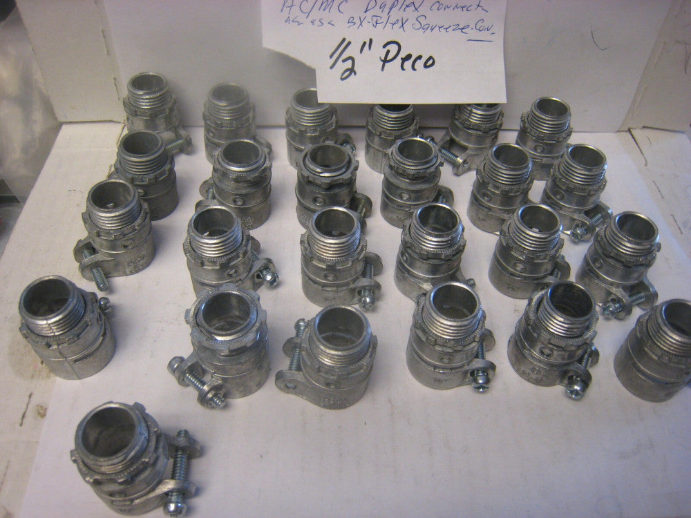 25 pack PECO 1/2" SQUEEZE CONNECTOR Electrical Conduit Fitting Zinc 5"  BX-FLEX