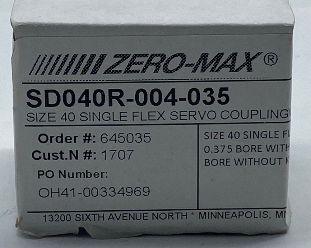 Zero-Max SD040R-004-035 Single Flex Servo Coupling Size 40  0.375" Bore 