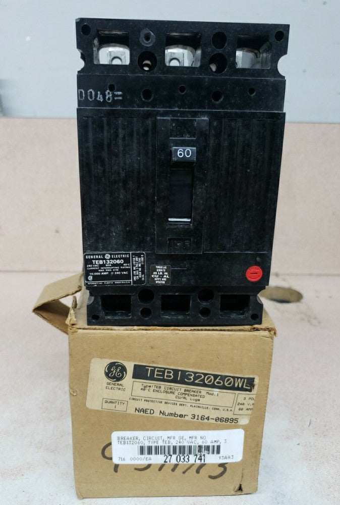 NEW TAKE OUT GENERAL ELECTRIC TEB132060WL 3 Pole 60 AMP Circuit Breaker