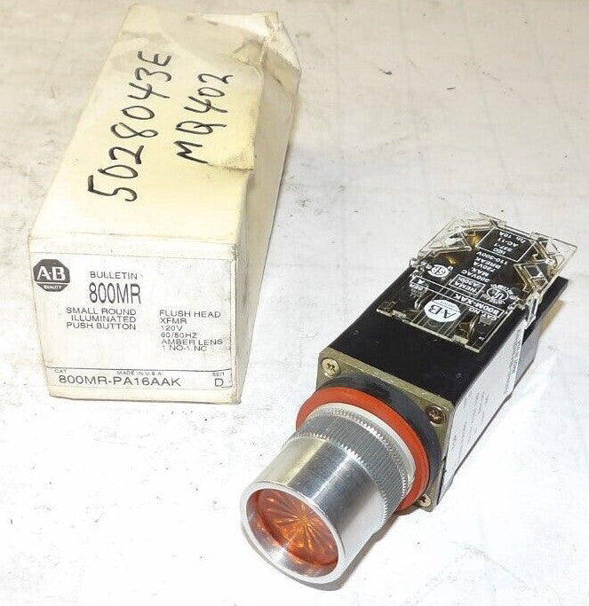 NEW ALLEN BRADLEY ROUND FLUSH HEAD ORANGE ILLUMINATED PUSHBUTTON 800MR-PA16AAK