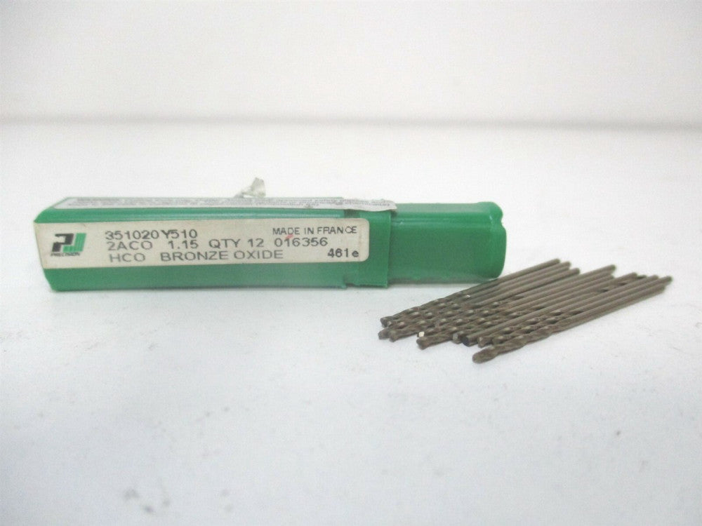Precision (016356) 1.15mm x 1-27/64" Cobalt Straight Jobber Drill Bit - Qty 12
