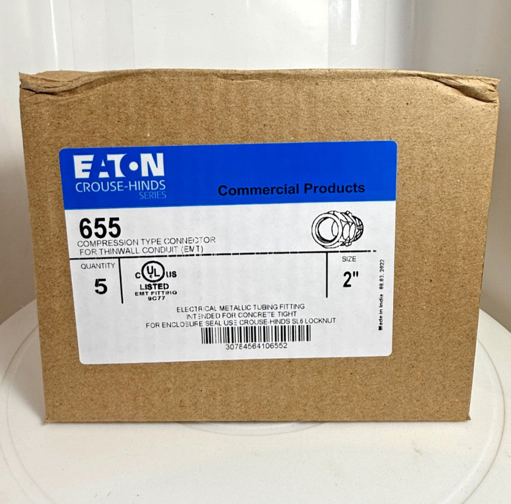 (Box of 5) Eaton 655 Compression Type 2" Connector Electrical Tubing Fitting