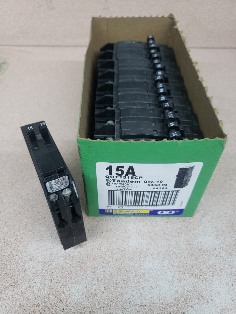 1) New! Square D QOT1515 1 Pole 15 Amp 120 Volt Tandem Circuit Breaker *w Hook