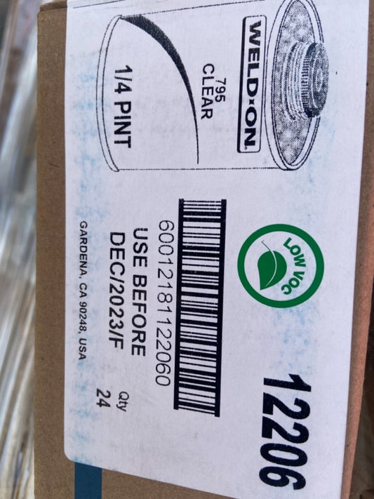 (LOT OF 24) Weld-On 795 Clear for PVC -  12 x 24 1/4 PINTS
