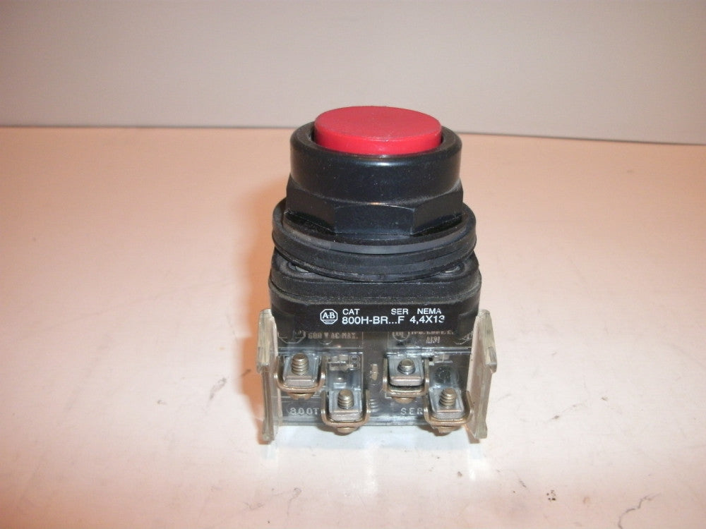 ALLEN BRADLEY 800H-BR6B SERIES F PUSHBUTTON EXTENEDED HEAD RED 2 N.O. 2 N.C.