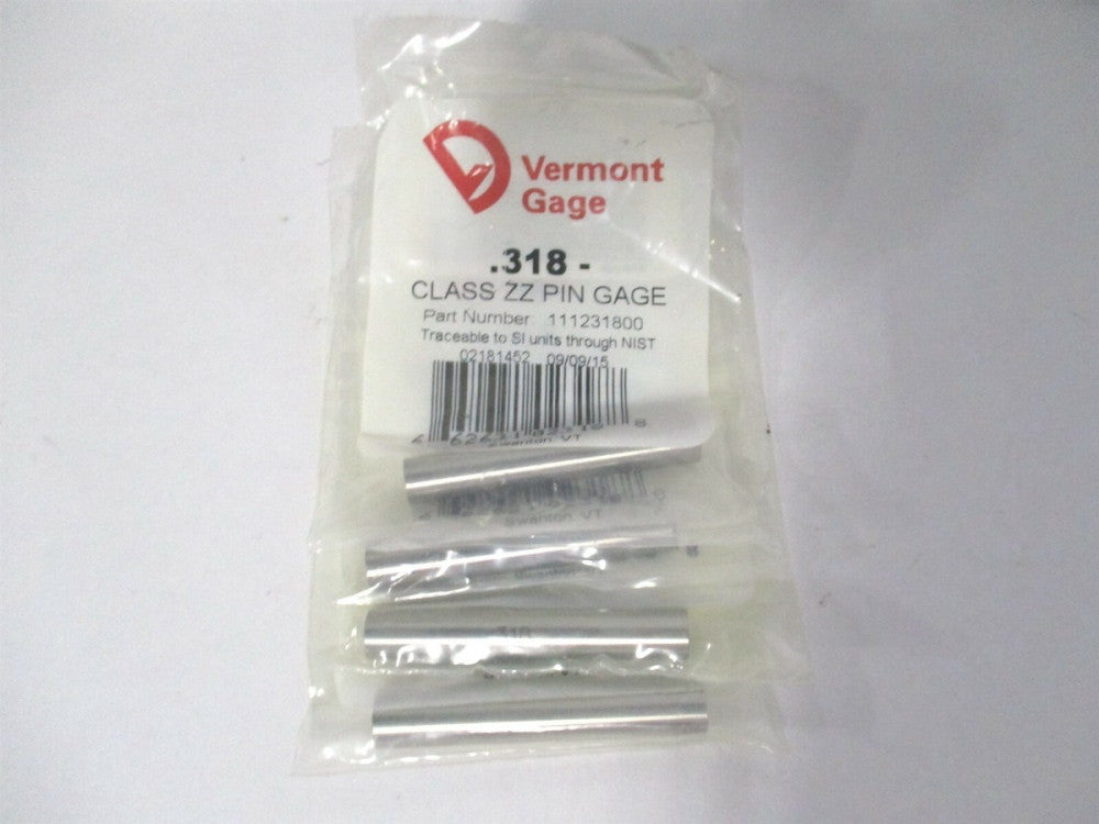 Vermont Gage (111231800) 0.318" Diam Class ZZ Minus Plug & Pin Gage - Lot of 4