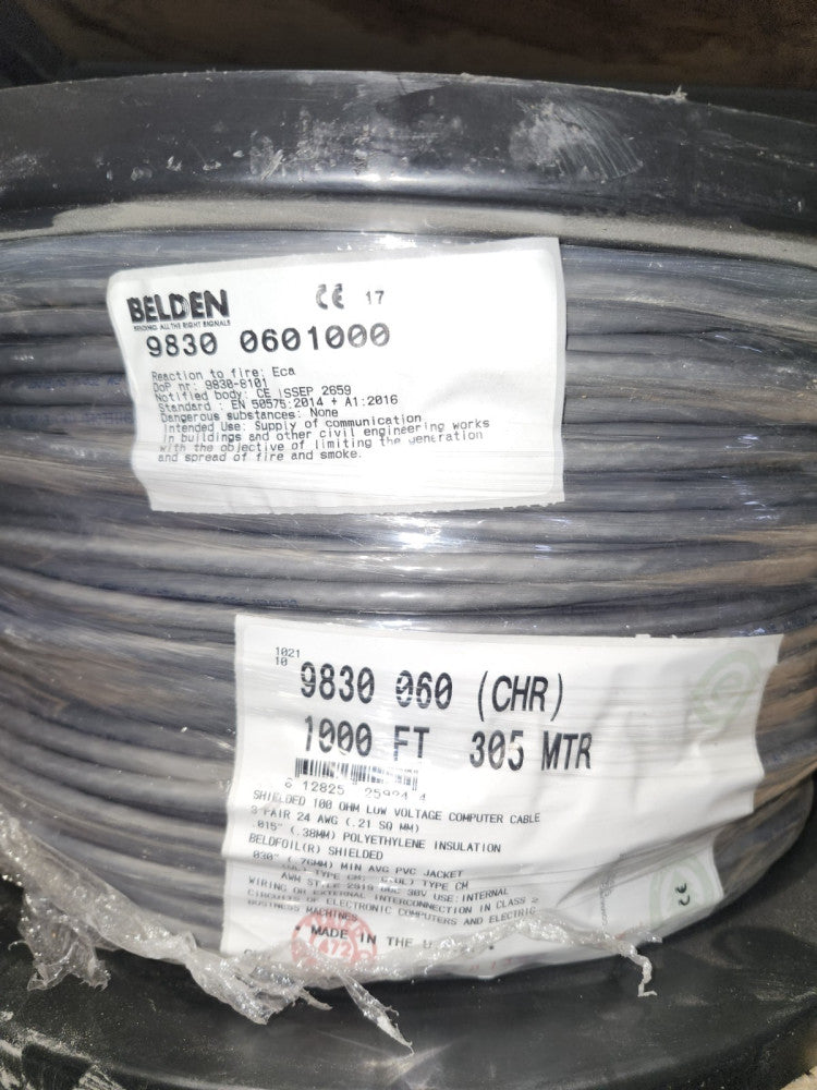 Belden 9830 0601000 CHR 1000ft 24AWG Pair Shielded Wire