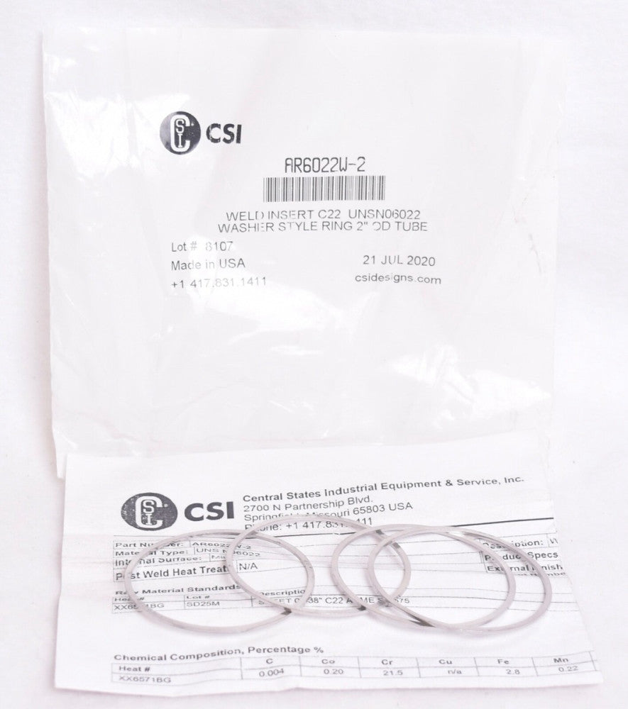 4 Count CSI Weld Inserts C22 UNSN06022 Washer Style Rings 2" OD Tube AR6022W-2