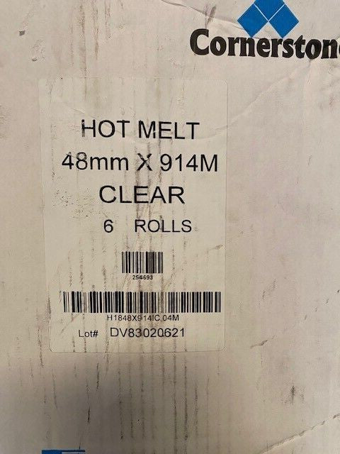 (Case of 6 Rolls) Cornerstone 5180 Hot Melt Tape, Clear 48mm X 914m