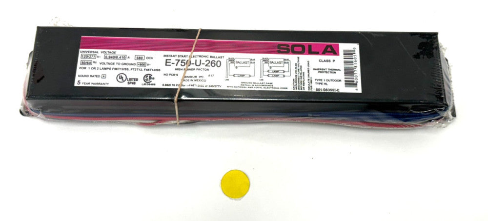 SOLA INSTANT START ELECTRONIC BALLAST E-750-U-260
