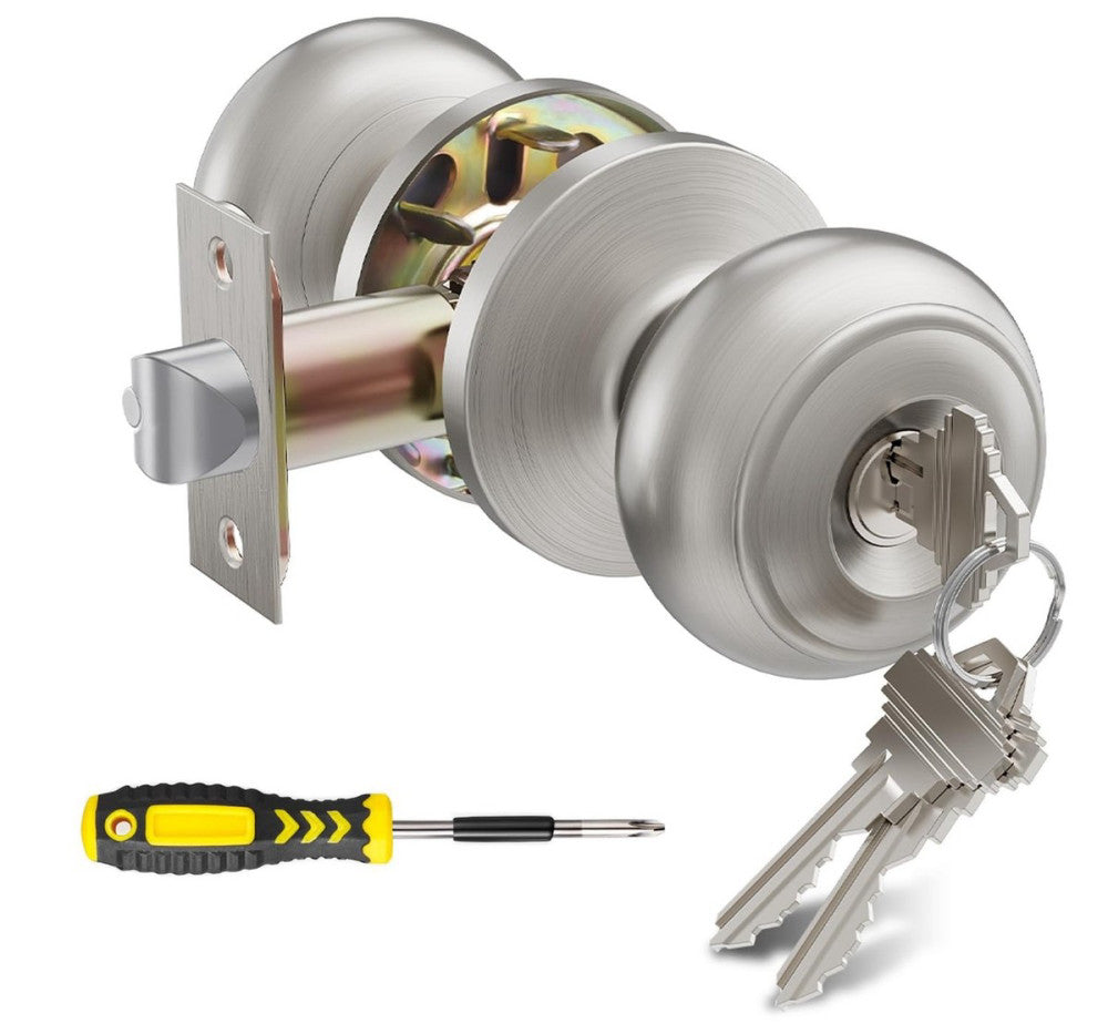 Lanwandeng Keyed Entry Door Knob with Lock, Exterior and Interior Stainless S...