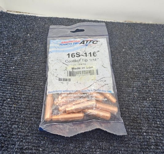 ( QTY 10 ) American Torch Tip 16S-116: ATTC Contact Tip, Wire Size 1/16"