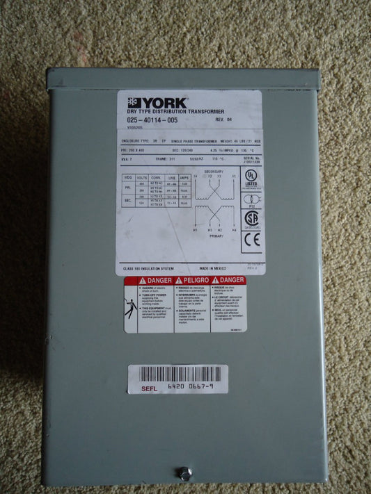 # 025-40114-005 York Transformer, 2KVA, 400V (NEW)