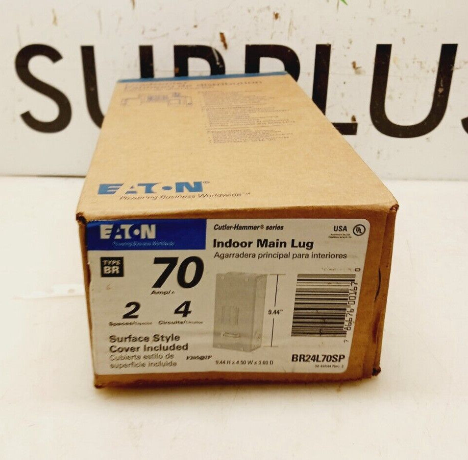 NEW SEALED EATON BR24L70SP 70 AMP 2-SPACE 4 CIRCUIT INDOOR MAIN LUG LOAD CENTER